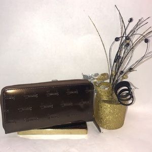EUC Harrods Brown Patent Leather Zip Around Wallet